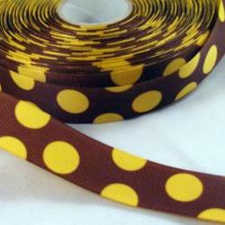 3 Yards of 1" Grosgrain Ribbon in brown with yellow dots